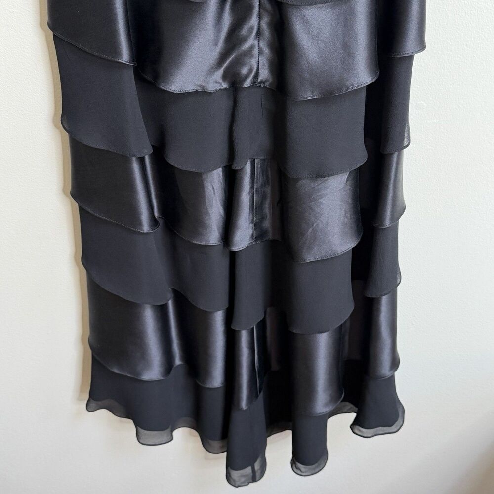 Tadashi Shoji Black Sleeveless Surplice Tiered Layers Silk Formal Gown Size 8 - Picture 12 of 16